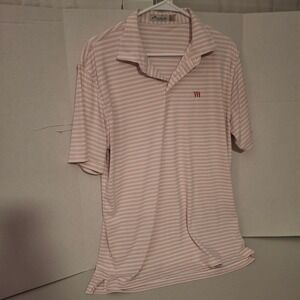 Peter Millar Mens Featherweight UPF 50+ Striped Polo Shirt White Pink IH Sz M